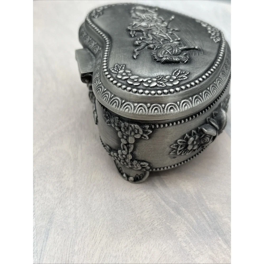 Pewter Heart Shaped Jewelry Box Horses Flowers Trinket from‎ Dubai